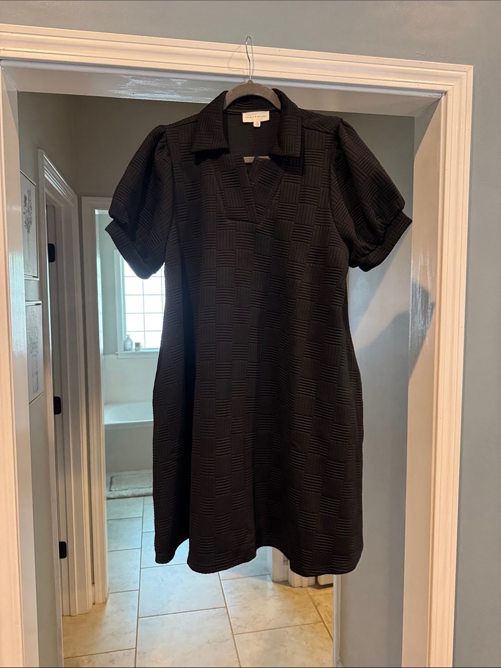 Lovely Melody Black Textured Mini Dress with Collar